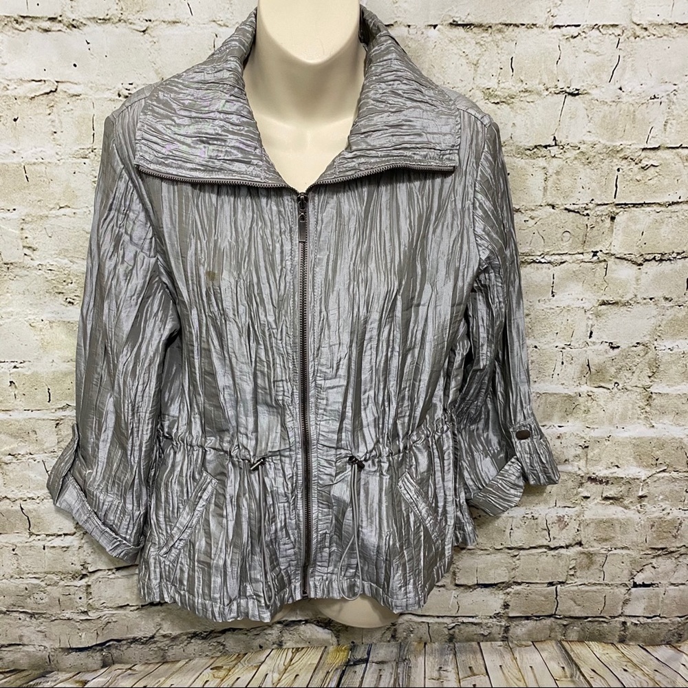 Ruby Rd Silver Crinkle Toggle Waist Zip Up Jacket - image 1